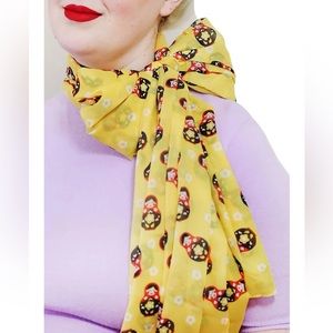 Erstwilder's original design Matryoshka Memories oblong neck scarf yellow